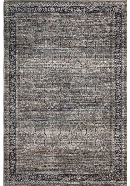 5' X 8' Brown and Blue Oriental Printed Distressed Area Rug