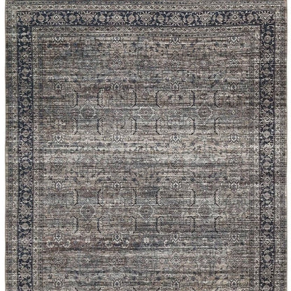 5' X 8' Brown and Blue Oriental Printed Distressed Area Rug