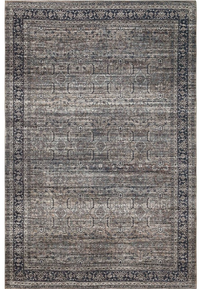 5' X 8' Brown and Blue Oriental Printed Distressed Area Rug