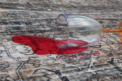 5' X 8' Brown and Blue Oriental Printed Distressed Area Rug