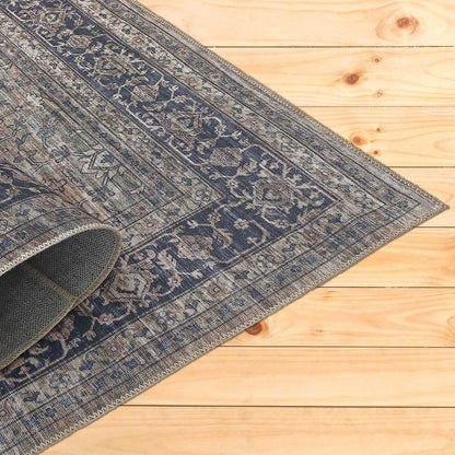 5' X 8' Brown and Blue Oriental Printed Distressed Area Rug