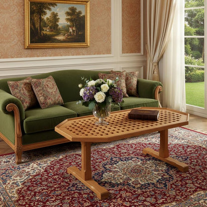 19" Brown Solid Teak Wood Hexagonal Coffee Table