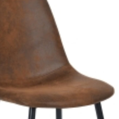 Set of Four Brown and Black Upholstered Faux Leather Dining Side Chairs