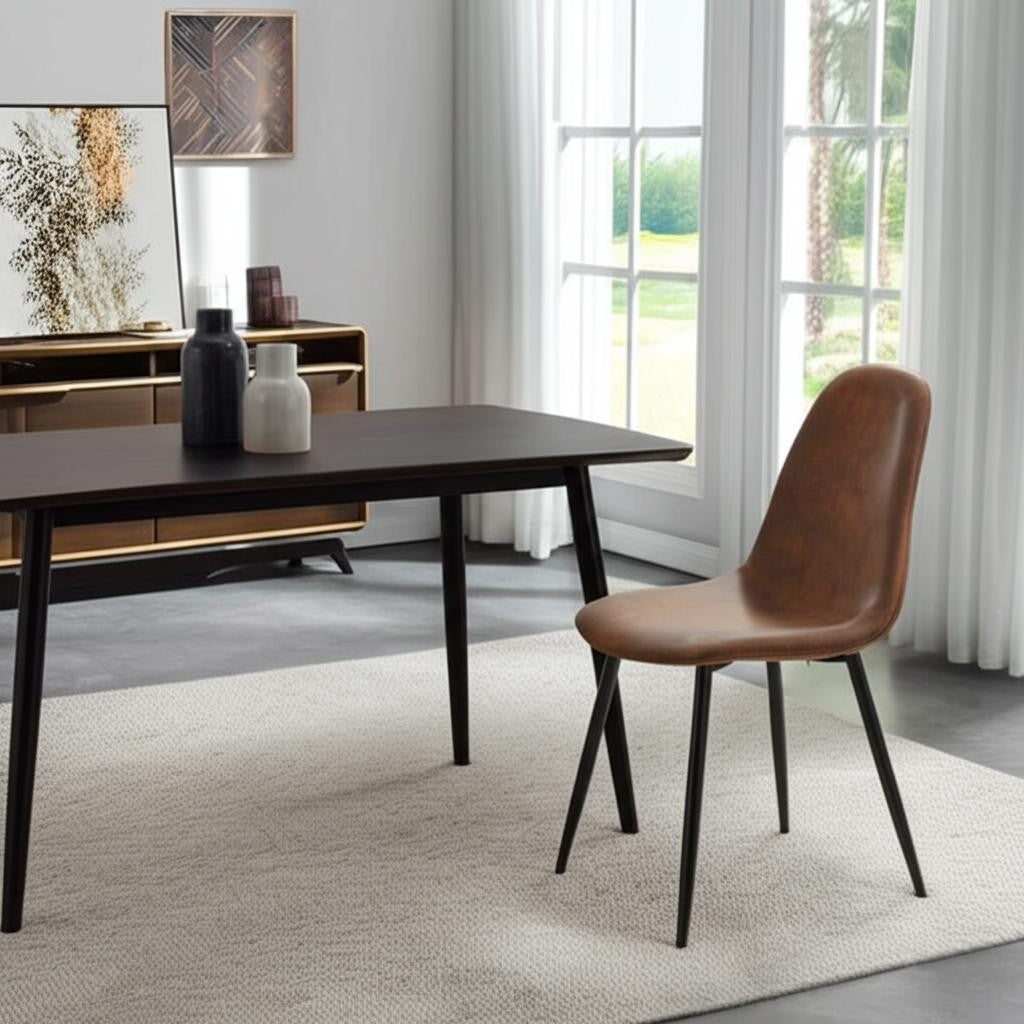 Set of Four Brown and Black Upholstered Faux Leather Dining Side Chairs