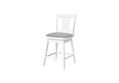 Set of Two 23 " Gray And White Faux Leather And Solid Wood Swivel Counter Height Bar Chairs