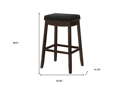 Set of Two 30" Black and Espresso Faux Leather and Solid Wood Backless Bar Height Bar Chairs