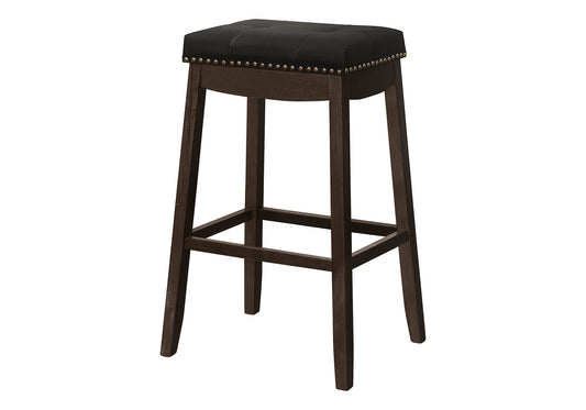 Set of Two 30" Black and Espresso Faux Leather and Solid Wood Backless Bar Height Bar Chairs