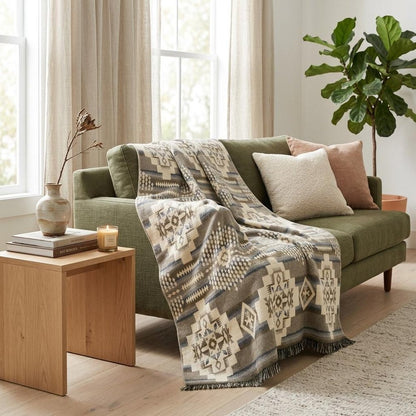 Gray Woven Acrylic Reversable Throw
