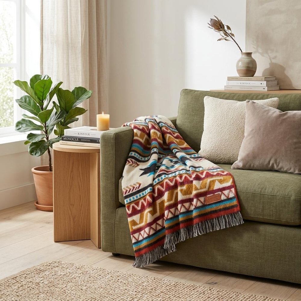 Off White Woven Acrylic Reversable Throw