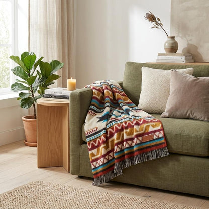 Off White Woven Acrylic Reversable Throw