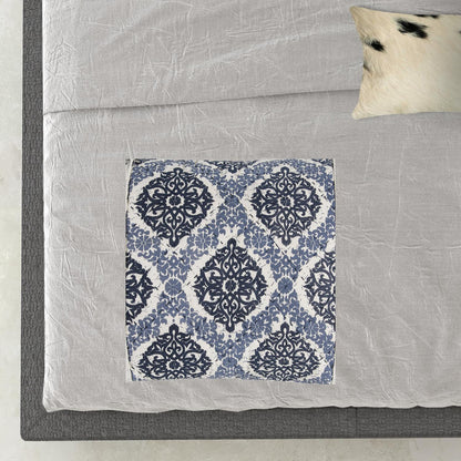 Blue And Ivory Damask King Quilt