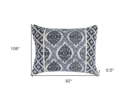 Blue And Ivory Damask King Quilt