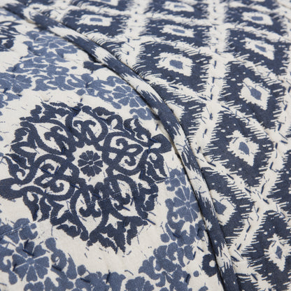 Blue And Ivory Damask King Quilt