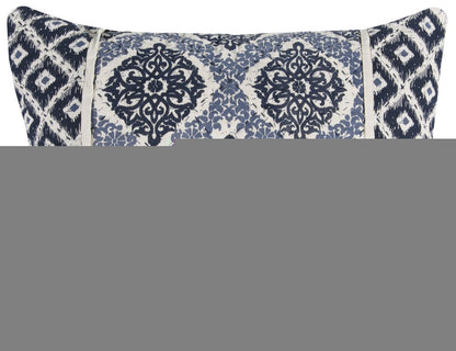 Blue And Ivory Damask Queen Quilt