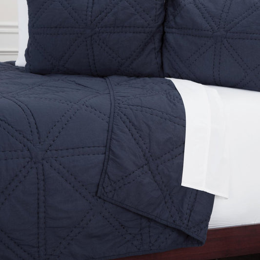 Set of Three Indigo Geometric King Quilt
