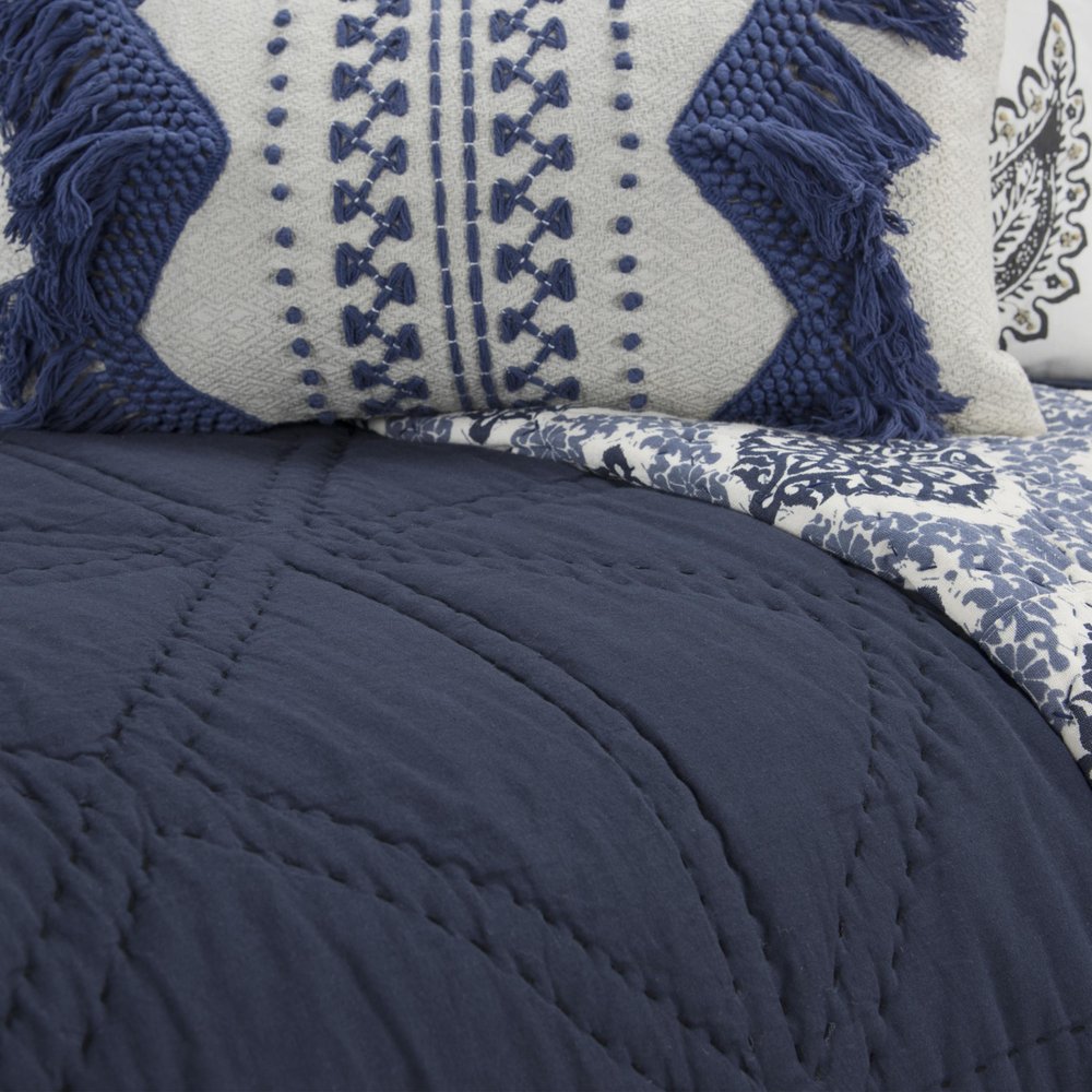 Set of Three Indigo Geometric King Quilt