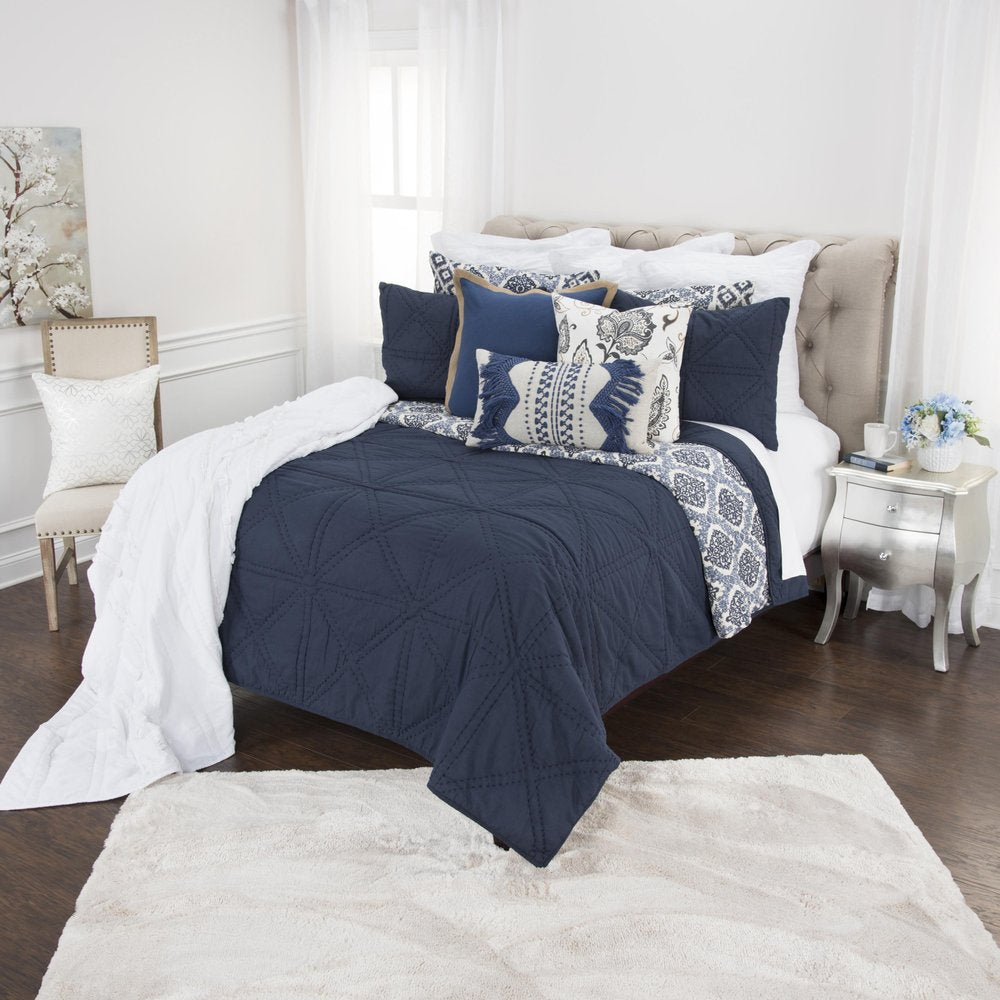 Set of Three Indigo Geometric King Quilt