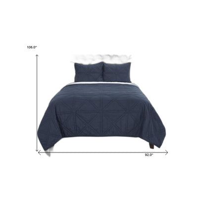 Set of Three Indigo Geometric King Quilt