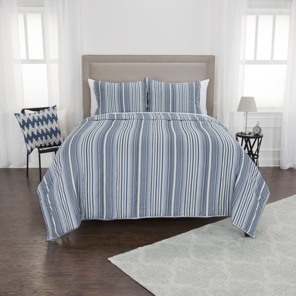 Blue And White Striped Queen Quilt