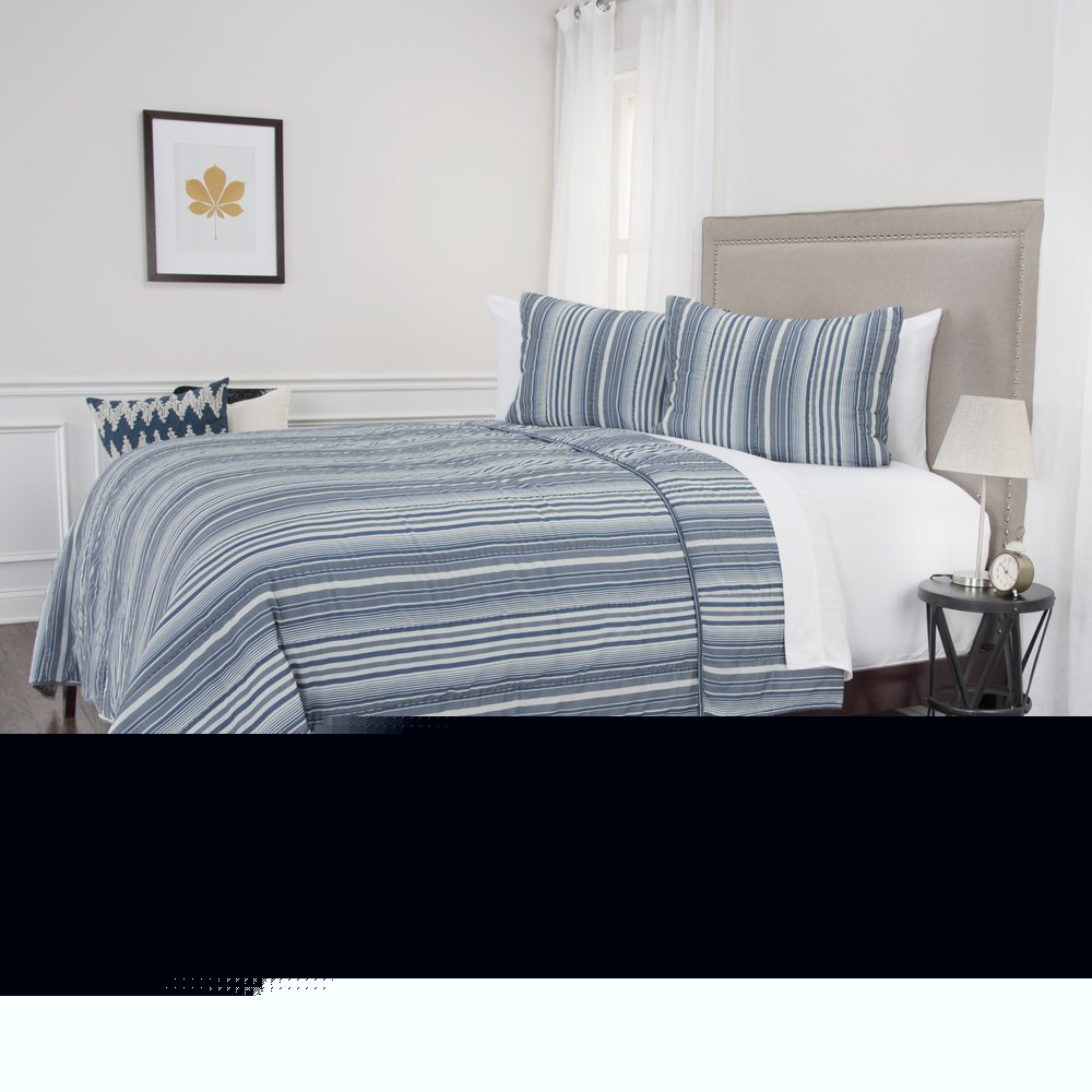 Blue And White Striped Queen Quilt