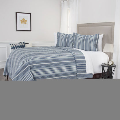 Blue And White Striped Queen Quilt