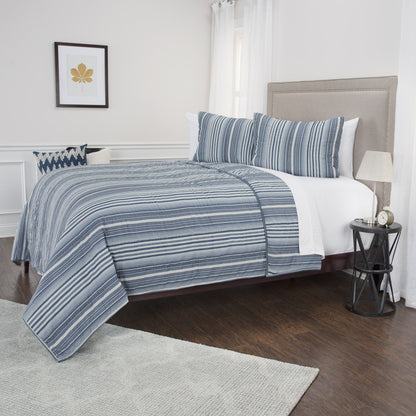 Blue And White Striped Queen Quilt