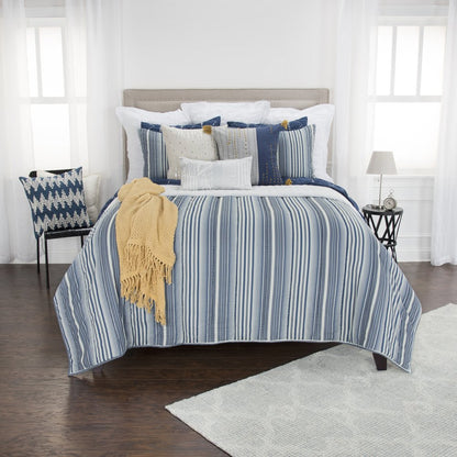 Blue And White Striped Queen Quilt