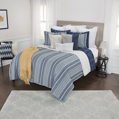 Blue And White Striped Queen Quilt
