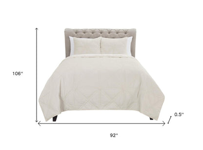 Set of Three Ivory Geometric King Quilt
