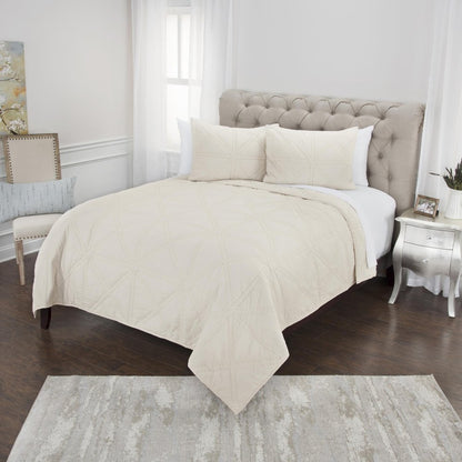 Set of Three Ivory Geometric Queen Quilt