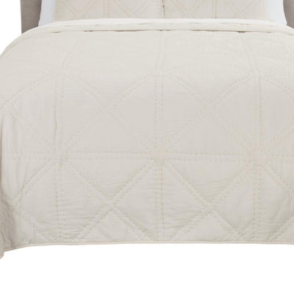 Set of Three Ivory Geometric Queen Quilt