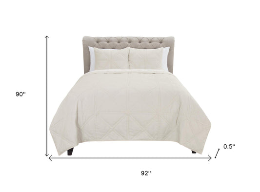 Set of Three Ivory Geometric Queen Quilt