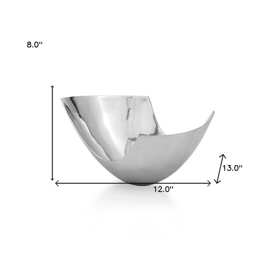 12" Silver Aluminum Abstract Fruit Bowl