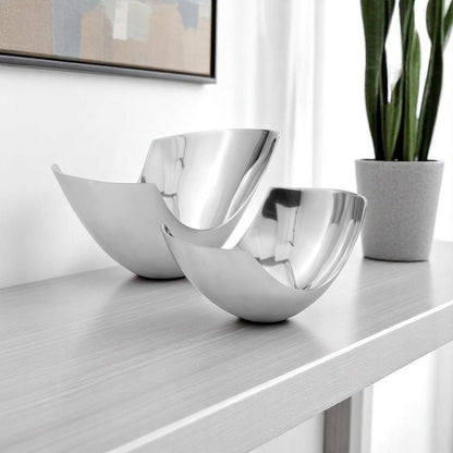 Set of Two Mod Aluminum Scoop Centerpiece Bowls