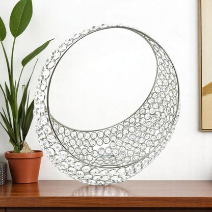 13" Silver and Faux Crystal Bling Ring Basket