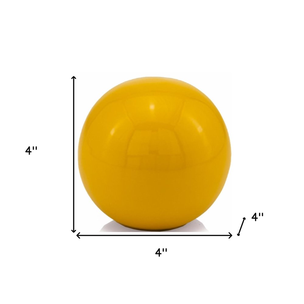 4" Yellow Aluminum Decorative Orb Tabletop Sculpture