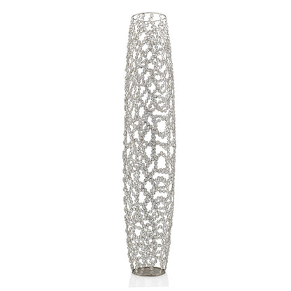 47" Silver Oval Crystal Glass Floor Vase With Faux Crystals