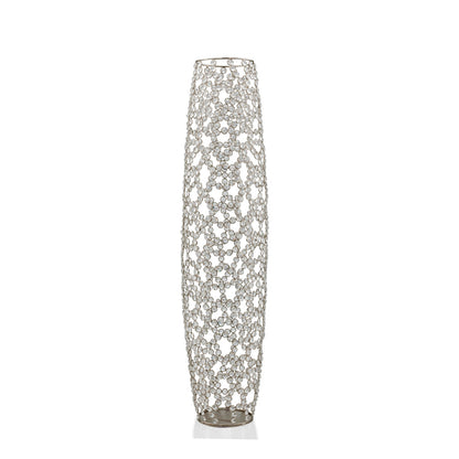 40" Silver Oval Crystal Glass Floor Vase With Faux Crystals