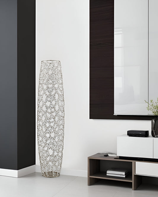 40" Silver Oval Crystal Glass Floor Vase With Faux Crystals