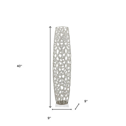 40" Silver Oval Crystal Glass Floor Vase With Faux Crystals