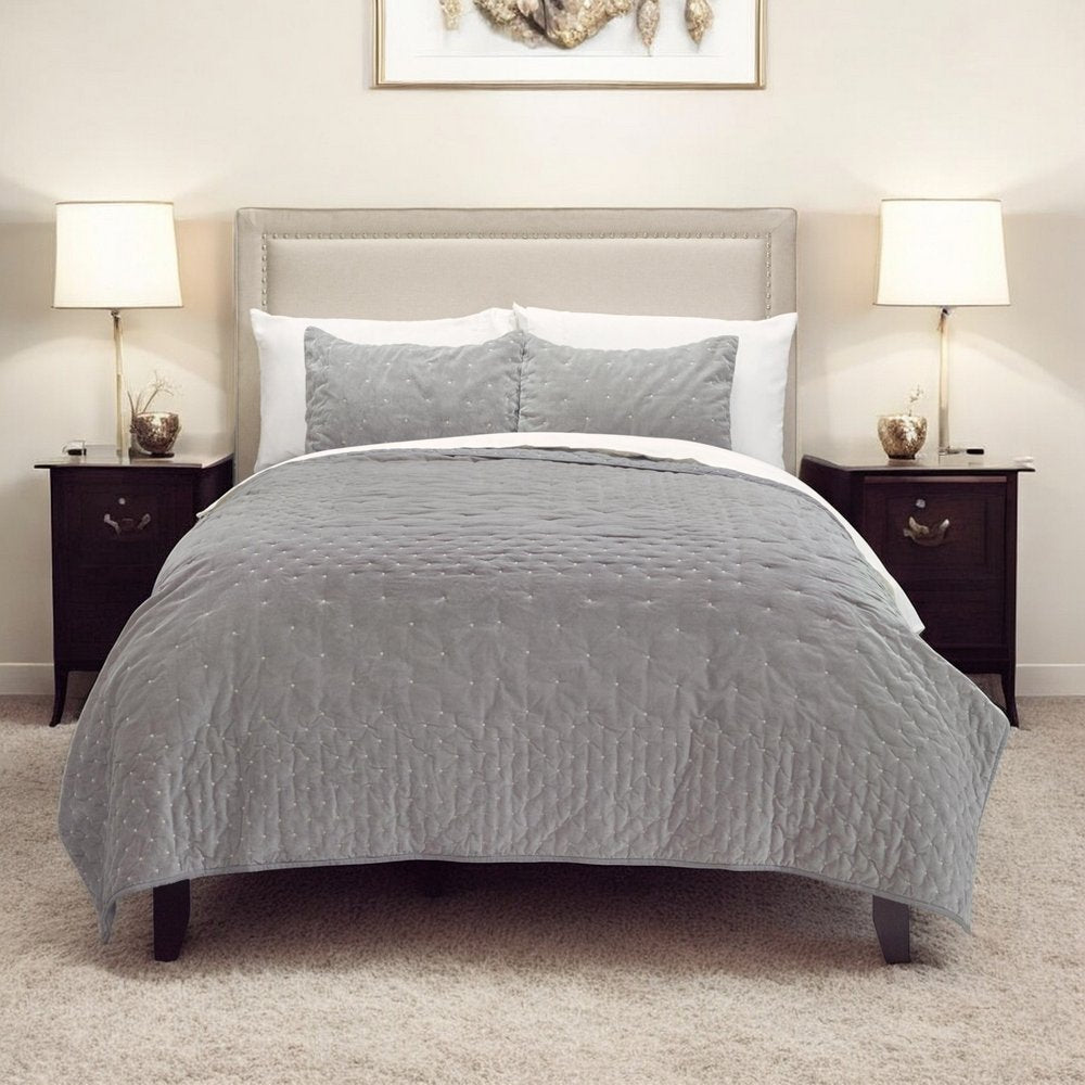 Gray Polka Dots Queen Quilt