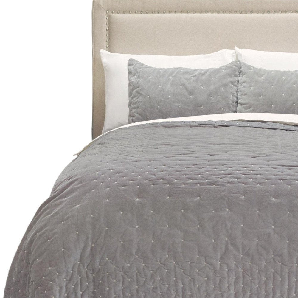 Gray Polka Dots Queen Quilt