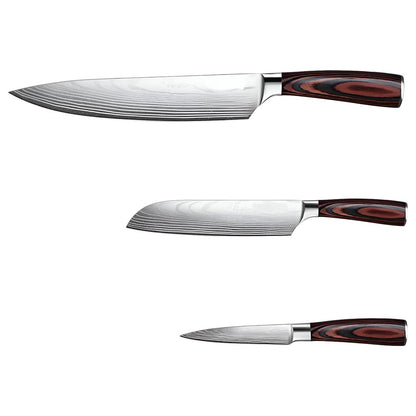 Black And Brown Wood Seven Piece Cutlery Set