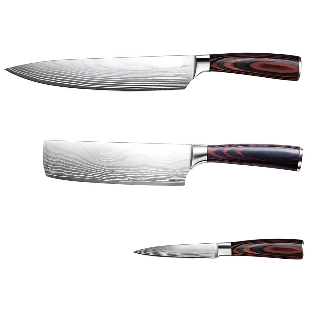 Black And Brown Wood Seven Piece Cutlery Set