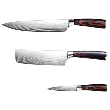 Black And Brown Wood Seven Piece Cutlery Set