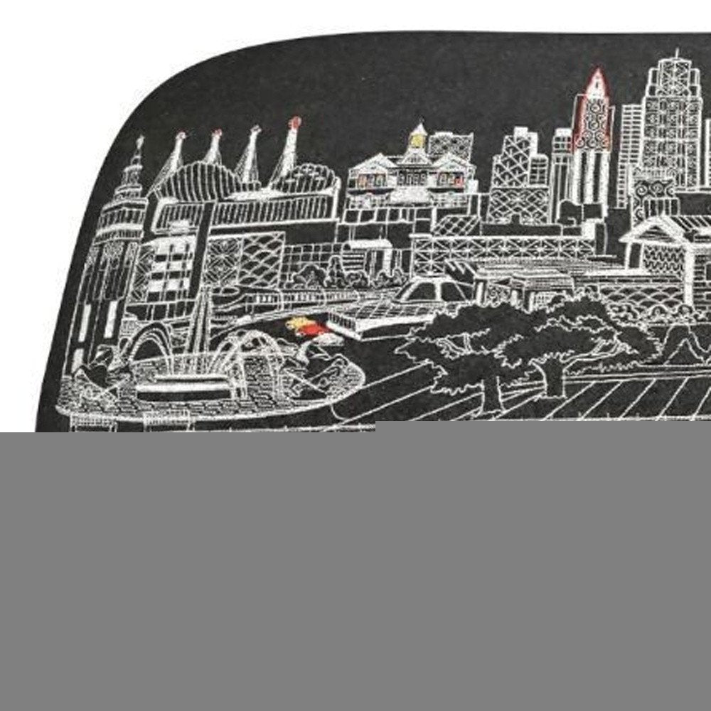 38" Black Wool and Brown Ottoman