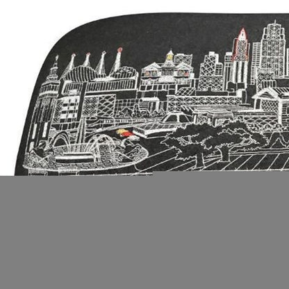 38" Black Wool and Brown Ottoman