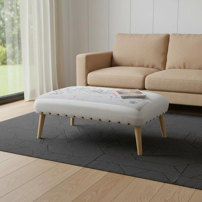 38" Cream And Natural Boston Daytime Skyline Embroidered Ottoman