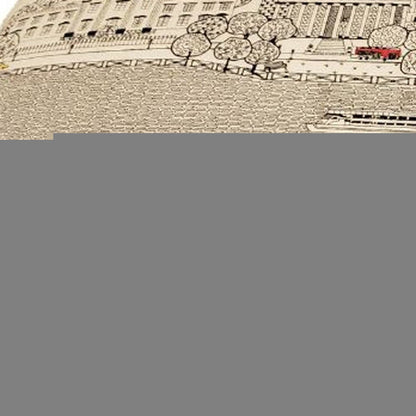 38" Cream Wool and Brown Ottoman