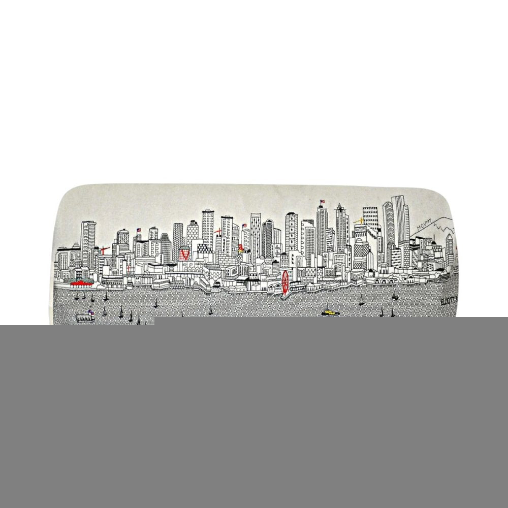 38" Cream Wool and Brown Ottoman